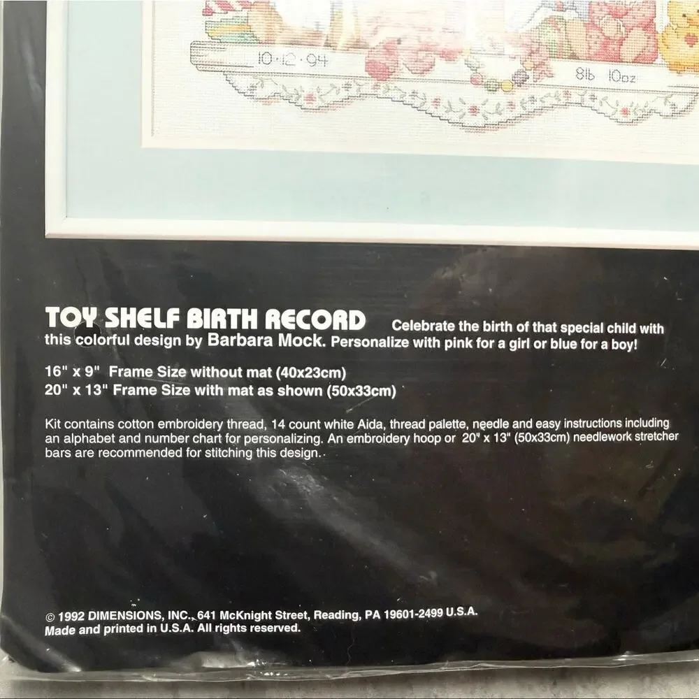 New Sealed Dimensions Counted Cross Stitch Kit 1992 Toy Shelf Birth Record 3729
